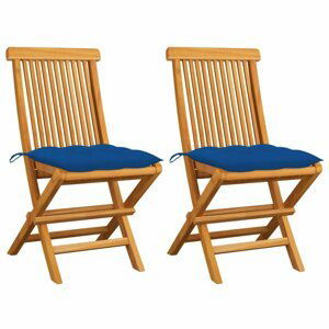 Skládací zahradní židle s poduškami 2 ks teak Dekorhome Modrá,Skládací zahradní židle s poduškami 2 ks teak Dekorhome Modrá
