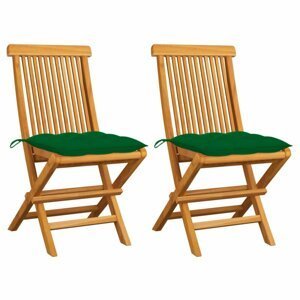 Skládací zahradní židle s poduškami 2 ks teak Dekorhome Zelená,Skládací zahradní židle s poduškami 2 ks teak Dekorhome Zelená