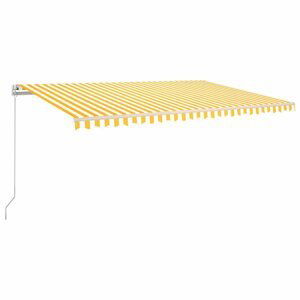 Ručně zatahovací markýza s LED světlem 500x350 cm Dekorhome Bílá / žlutá,Ručně zatahovací markýza s LED světlem 500x350 cm Dekorhome Bílá / žlutá