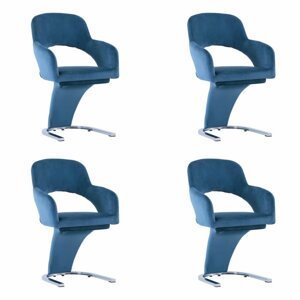 Jídelní židle 4 ks samet / chrom Dekorhome Modrá,Jídelní židle 4 ks samet / chrom Dekorhome Modrá