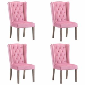 Jídelní židle 4 ks samet / kaučukovník Dekorhome Růžová,Jídelní židle 4 ks samet / kaučukovník Dekorhome Růžová