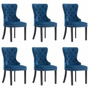 Jídelní židle 6 ks samet / kaučukovník Dekorhome Modrá,Jídelní židle 6 ks samet / kaučukovník Dekorhome Modrá