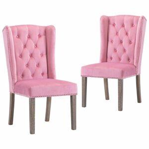 Jídelní židle 2 ks samet / kaučukovník Dekorhome Růžová,Jídelní židle 2 ks samet / kaučukovník Dekorhome Růžová