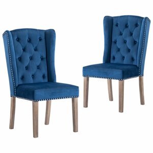 Jídelní židle 2 ks samet / kaučukovník Dekorhome Modrá,Jídelní židle 2 ks samet / kaučukovník Dekorhome Modrá