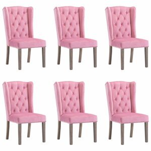 Jídelní židle 6 ks samet / kaučukovník Dekorhome Růžová,Jídelní židle 6 ks samet / kaučukovník Dekorhome Růžová