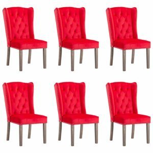 Jídelní židle 6 ks samet / kaučukovník Dekorhome Červená,Jídelní židle 6 ks samet / kaučukovník Dekorhome Červená