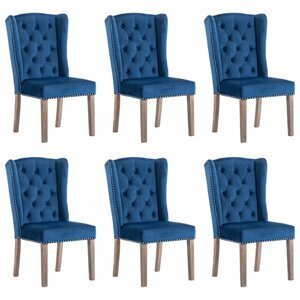 Jídelní židle 6 ks samet / kaučukovník Dekorhome Modrá,Jídelní židle 6 ks samet / kaučukovník Dekorhome Modrá