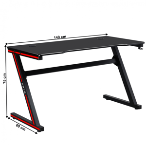Herní stůl MACKENZIE černá / červená 140 cm,Herní stůl MACKENZIE černá / červená 140 cm