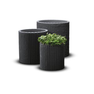 Set květináčů CYLINDER S+M+L polyratan Antracit,Set květináčů CYLINDER S+M+L polyratan Antracit