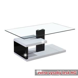 Konferenční stolek, MDF + čiré sklo, bílá / černá s extra vysokým leskem HG, LARS 0000216723 Tempo Kondela