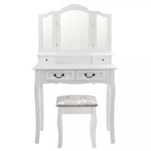 Toaletní stolek s taburetem, bílá/stříbrná, REGINA NEW 0000228277 Tempo Kondela