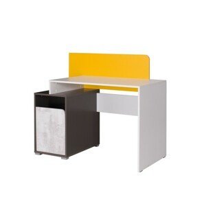 PC stůl B8, bílá/šedý grafit/enigma/žlutá, MATEL 0000237183 Tempo Kondela