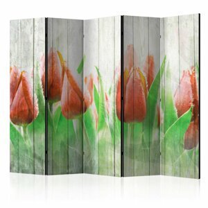 Paraván Red tulips on wood Dekorhome 225x172 cm (5-dílný),Paraván Red tulips on wood Dekorhome 225x172 cm (5-dílný)