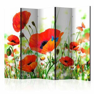 Paraván Country poppies Dekorhome 225x172 cm (5-dílný),Paraván Country poppies Dekorhome 225x172 cm (5-dílný)