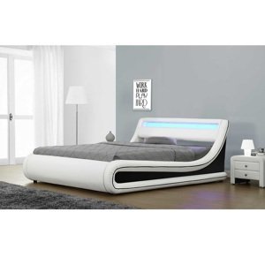 Manželská postel s LED osvětlením MANILA NEW bílá / černá 163 x 200 cm,Manželská postel s LED osvětlením MANILA NEW bílá / černá 163 x 200 cm