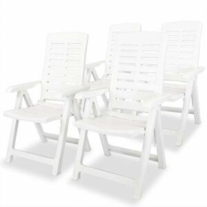 Polohovatelné zahradní židle 4 ks plast Bílá,Polohovatelné zahradní židle 4 ks plast Bílá