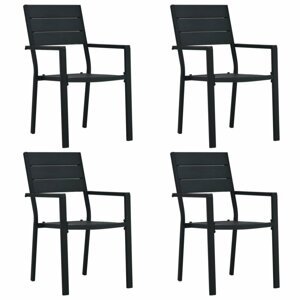 Zahradní židle 4 ks HDPE dřevěný vzhled Dekorhome Černá,Zahradní židle 4 ks HDPE dřevěný vzhled Dekorhome Černá