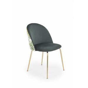 Jídelní židle K372 zelená / motiv listy / zlatá Halmar