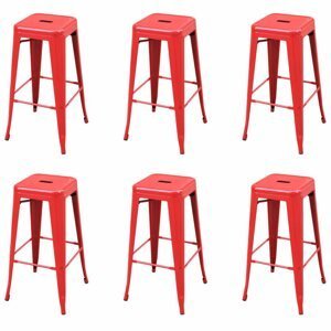 Barové židle 6ks ocel Dekorhome Červená,Barové židle 6ks ocel Dekorhome Červená
