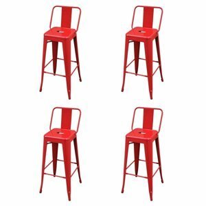 Barové židle 4ks ocel Dekorhome Červená,Barové židle 4ks ocel Dekorhome Červená