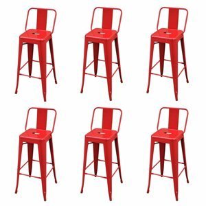 Barová židle 6ks ocel Dekorhome Červená,Barová židle 6ks ocel Dekorhome Červená