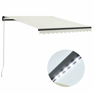 Ručně zatahovací markýza s LED světlem 300 x 250 cm Dekorhome Krémová