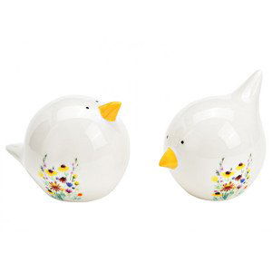 Bílý porcelánový ptáček BIRD FLOWER - různé varianty