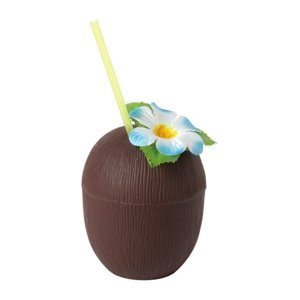 Plastový kelímek na pití ve tvaru kokosu s brčkem