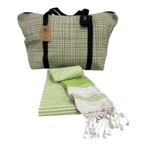 Stylový set plážové tašky + osušky HAMAM 75x150 cm, zelený