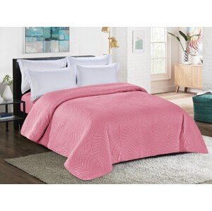 Růžový přehoz na postel se vzorem LEAVES Rozměr: 200 x 220 cm