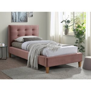 Růžová čalouněná postel TEXAS VELVET 90 x 200 cm