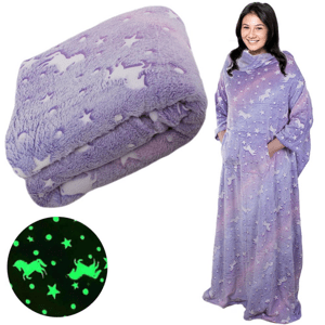 Svítící deka s rukávy NEON fialová