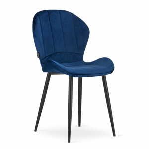 Modrá sametová židle TERNI s černými nohami