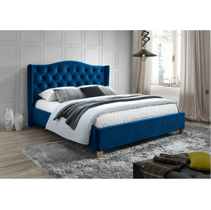 Čalouněná postel ASPEN VELVET 160 x 200 cm tmavě modrá