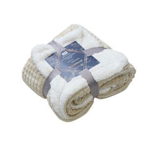 Luxusní béžová beránková deka z mikroplyše s kostkami, 180x200 cm