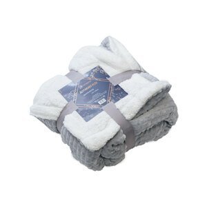 Luxusní světle šedá beránková deka z mikroplyše s kostkami, 180x200 cm