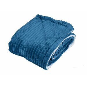 Luxusní modrá beránková deka z mikroplyše s pruhy, 180x200 cm