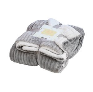Luxusní světle šedá beránková deka z mikroplyše s pruhy, 180x200 cm