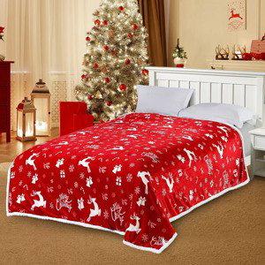 Vánoční červená beránková deka z mikroplyše CANDY BELLS Rozměr: 220 x 240 cm
