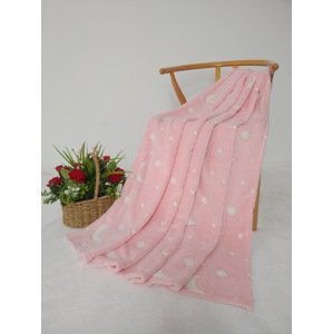Svítící deka mikroflanel MĚSÍC A HVĚZDY 150x200 cm růžová