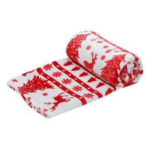 Červeno-bílá vánoční mikroplyšová deka, 150x200 cm