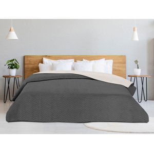Přehoz na postel se vzorem WAVES 220x240 cm, tmavě šedý/krémový