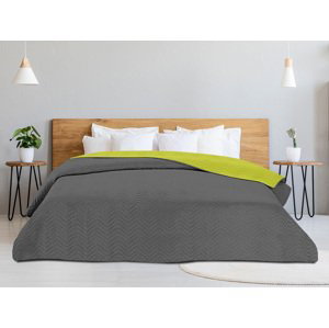 Přehoz na postel se vzorem WAVES 220x240 cm, tmavě šedý/zelený