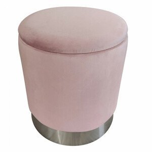 Tempo Kondela Taburet s úložným prostorem DARON - růžová Velvet látka / stříbrná chrom + kupón KONDELA10 na okamžitou slevu 3% (kupón uplatníte v košíku)