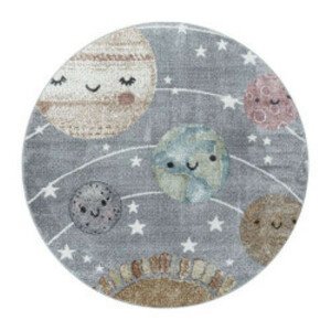 Ayyildiz Dětský kusový koberec Funny 2105 – sluneční soustava, šedá 160x160 (průměr) kruh
