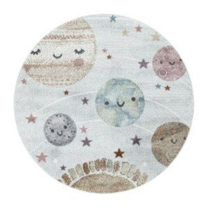 Ayyildiz Dětský kusový koberec Funny 2105 – sluneční soustava, bílá 120x120 (průměr) kruh