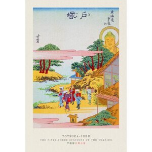 Obrazová reprodukce Special Edition Totsuka-juku / Japanese Golden Buddha (Pink & Green Japandi) - Katsushika Hokusai, (26.7 x 40 cm)