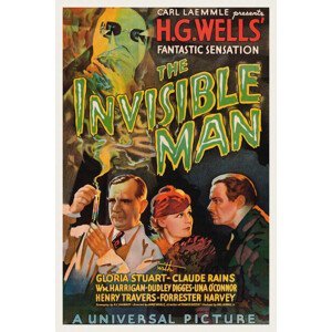 Obrazová reprodukce The Invisible Man (Vintage Cinema / Retro Movie Theatre Poster / Horror & Sci-Fi), (26.7 x 40 cm)