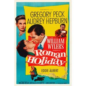 Obrazová reprodukce Roman Holiday, Ft. Audrey Hepburn & Gregory Peck (Vintage Cinema / Retro Movie Theatre Poster / Iconic Film Advert), (26.7 x 40 cm