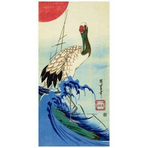 Obrazová reprodukce The Wave, The Crane & The Rising Sun - Utagawa Hiroshige, (20 x 40 cm)